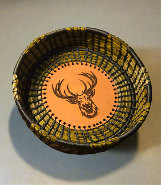 Pine Bowl with Elk Printed Leather Base